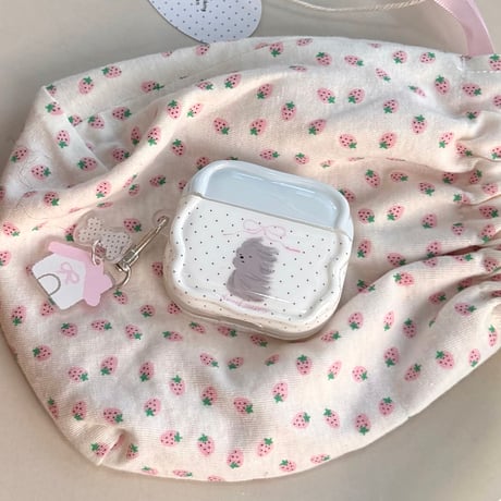 ワンチャン Airpods Pro3ケース うねうね Airpods 4/3カバーケース AirpodsPro2/1 家キーホルダー 水玉模様   [M6138]
