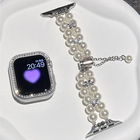 おしゃれ AppleWatch10ベルト パール Ultra2/1/SE(第2/1世代)/Series9/8/7/6/5/4/3/2/1アップルウォッチバンド 可愛い[M4606]