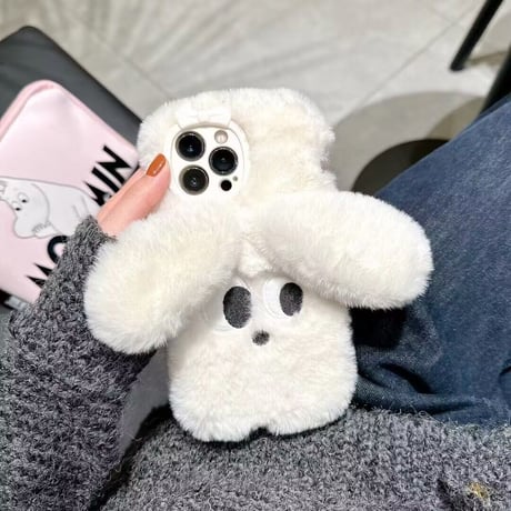 白色犬さん iphone14pro/14plusケース  モフモフ キュート iphone13/12pro/11カバー 可愛い  手さわりいい  ギフトにおすすめ [M2598]