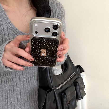 ダイヤ熊ちゃん iPhone17Pro/17ケース 水玉模様 iPhone16Pro/15カバー ストラップ 女子力高い [M5919]
