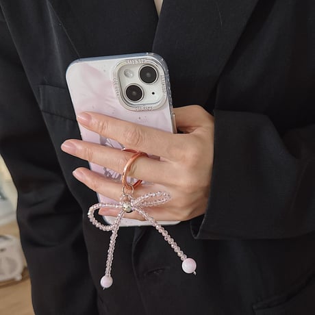 リボンスマホリング スタンド一体 女子力アップ  落下防止 オシャレ ギフトにおすすめ[M4089]