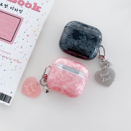 シェル柄 Airpods 4ケース ピンク/ブラック Airpods3/Pro2ケース airpodsproカバー 可愛いキーチェーン付 女子力高い [M5147]