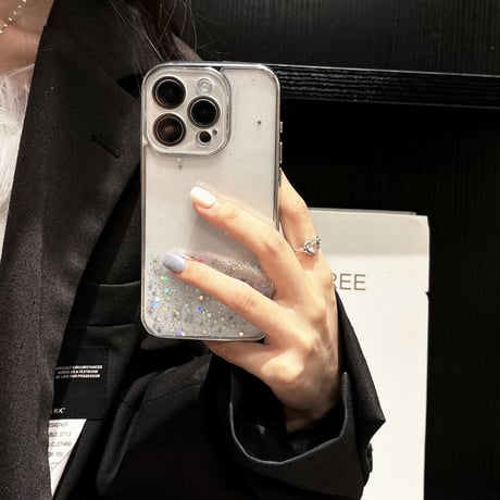 カメラ保護 iPhone16/16Proケース キラキラグリッター iPhone15/14/13/12Proカバー 透明 丈夫 女子力高い [M5000]