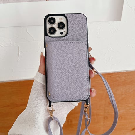 財布付き iPhone15/14proケース カード/お札収納 アイフォン13/12/11proケース 長さ調整可ストラップ レザー製 高品質[M3386]