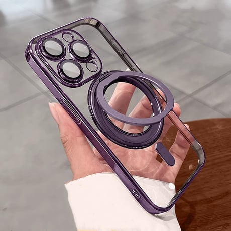 Magsafeリングスタンド一体 iPhone16Pro/16ProMaxケース 高品質高機能 iPhone15Pro/14/13ケース 飽きないデザイン メッキ レンズ保護 [M4773]