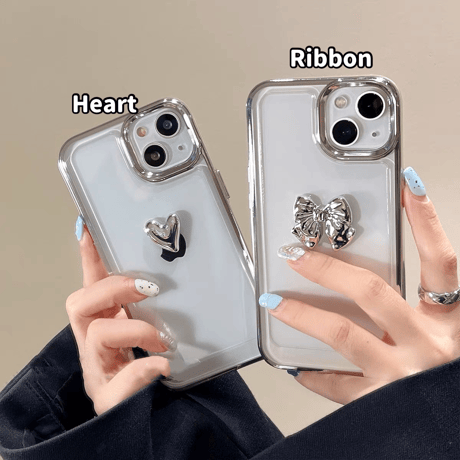 Ribbon heart silver line iphoneケース