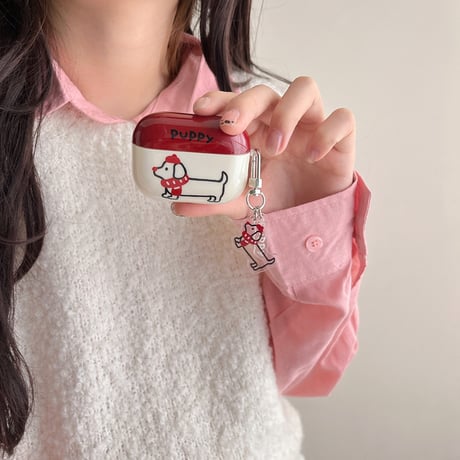 Puppy red muffler strap airpodsケース