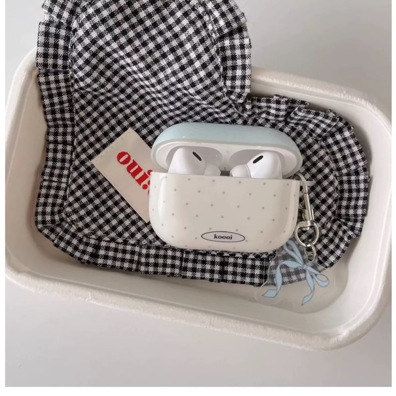 White blue dot ribbon strap airpodsケース | Etoilee White blue dot ribbon strap airpodsケース | Etoilee
