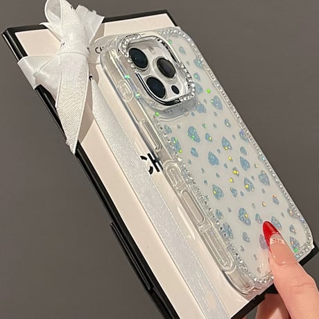 Silver heart jewel ribbon strap iphoneケース
