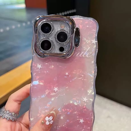Pink blue aurora marble stand iphoneケース