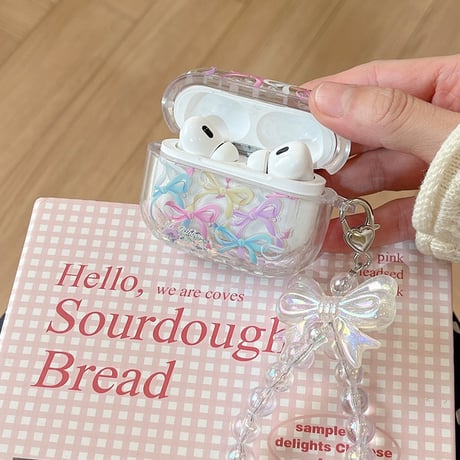 Pastel ribbon quicksand strap airpodsケース