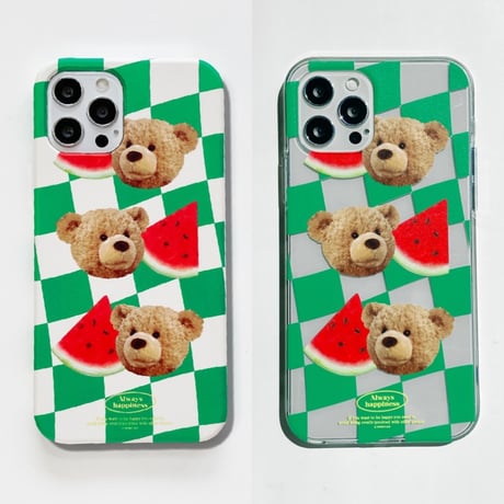 [韓国商品] Check teddy green Clear/Hard iPhone case 482