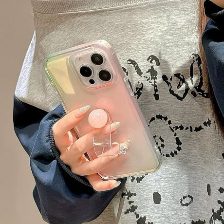 Pink green gradient clear strap iphoneケース