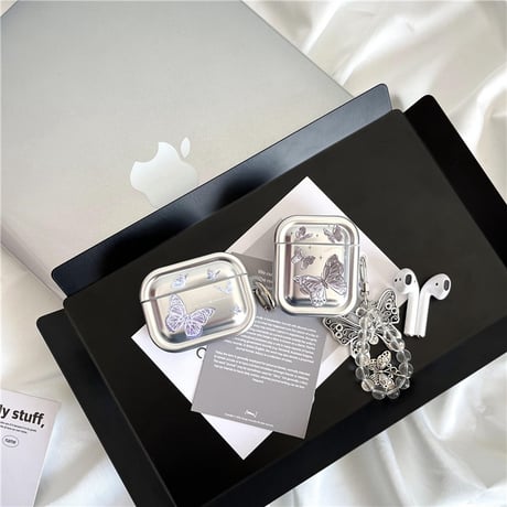 Butterfly silver strap airpodsケース