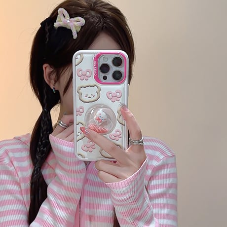 Pink ribbon rabbit iphoneケース スマホケース