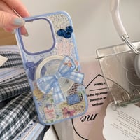 Blue check ribbon magsafe grip iphoneケース 【Magsafe対応】