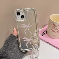 Pink ribbon silver laser strap iphoneケース