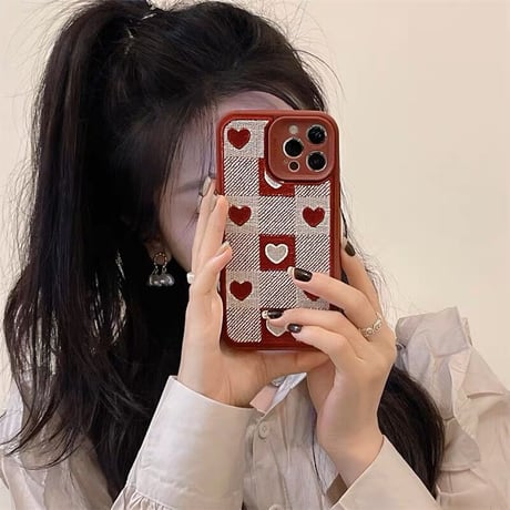 Red heart pattern iphoneケース