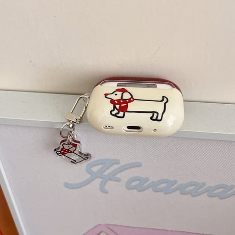 Puppy red muffler strap airpodsケース