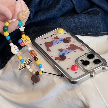 Dog silver line strap iphoneケース
