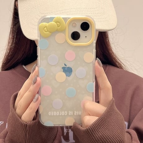 Pink yellow ribbon heart laser iphoneケース
