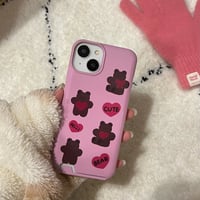 Pink heart bear card pocket iphoneケース スマホケース
