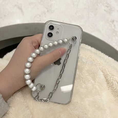 [韓国商品] Silver pearl chainケース