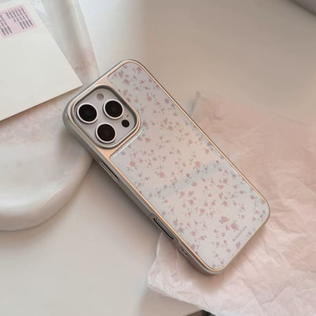 Pink rose silver side iphoneケース