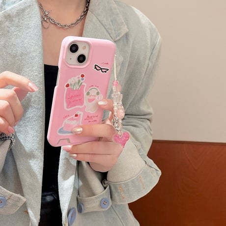 Pink cat card pocket strap  iphoneケース スマホケース