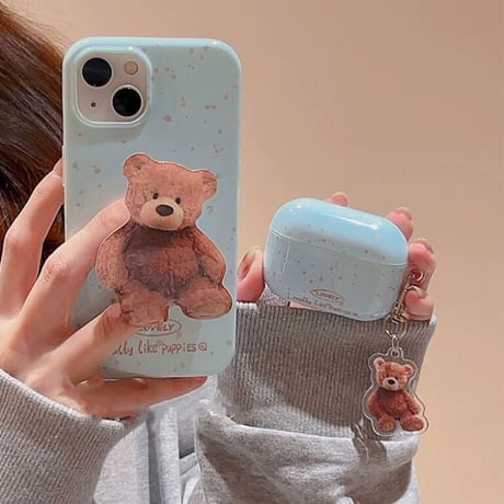 Blue bear grip strap iphone/airpodsケース