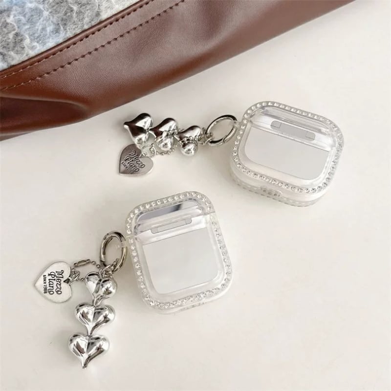 Silver heart jewel strap airpodsケース | Etoilee Silver heart jewel strap airpodsケース | Etoilee