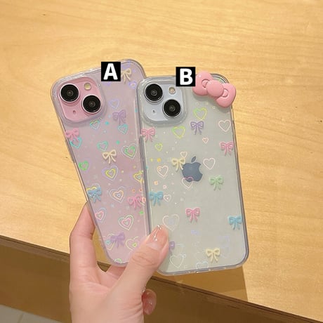 Pastel ribbon heart laser iphoneケース