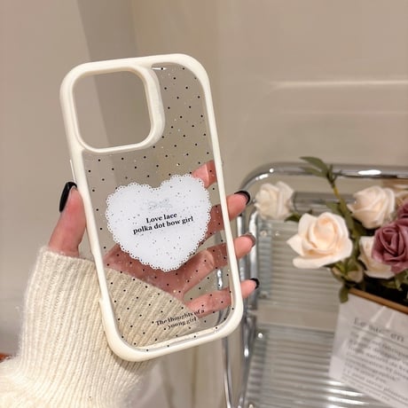 Lace heart dot white line iphoneケース