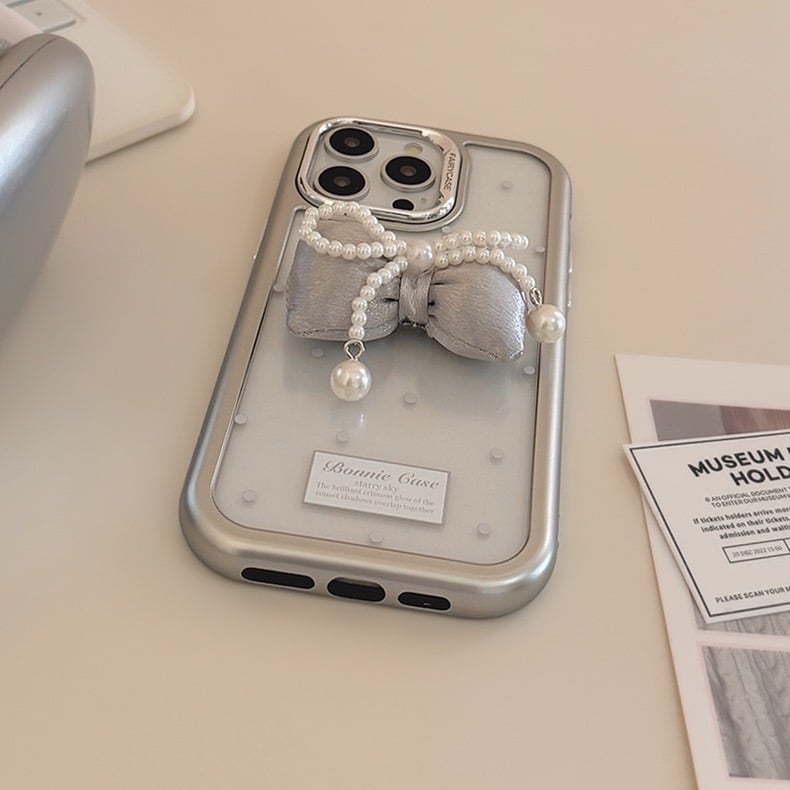 Silver ribbon white dot iphoneケース スマホケース | Etoilee