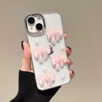 Pink ribbon pearl strap iphoneケース