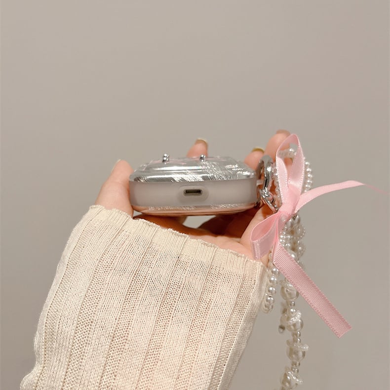 Pink ribbon silver wave strap airpodsケース | Etoilee