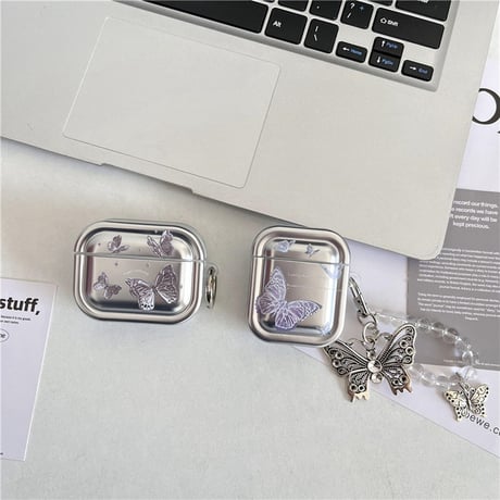 Butterfly silver strap airpodsケース
