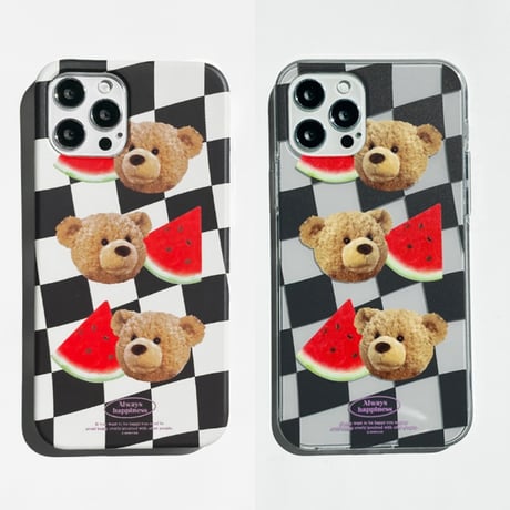 [韓国商品] Check teddy black Clear/Hard iPhone case 481
