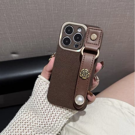 Gold rose brown strap iphoneケース スマホケース