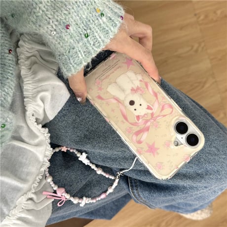 White dog ribbon strap iphoneケース