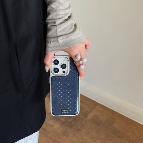 Blue dot silver ribbon strap iphoneケース