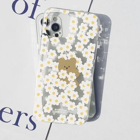 [韓国商品] Bear in flower Clear/Hard iPhone case 719