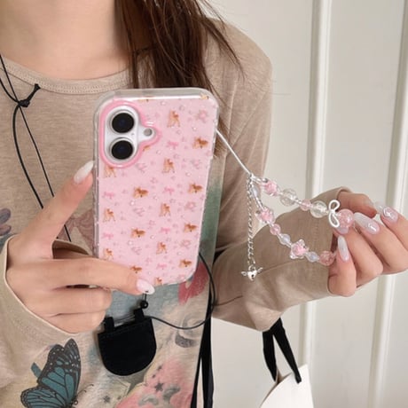 Deer ribbon pink strap iphoneケース