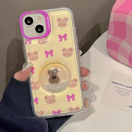 Bear pink ribbon iphoneケース スマホケース