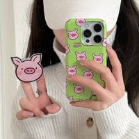 Pig pattern green card pocket iphoneケース