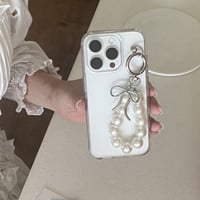 Clear pearl ribbon strap iphoneケース