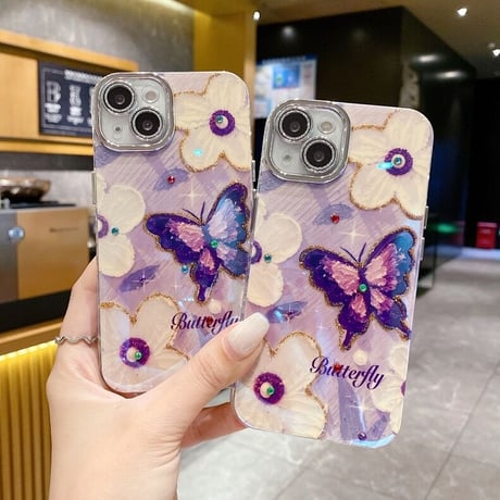 Purple butterfly silver hole iphoneケース スマホケース