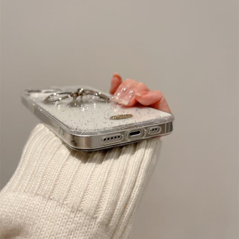 One silver ribbon glitter iphoneケース スマホケース | Et...