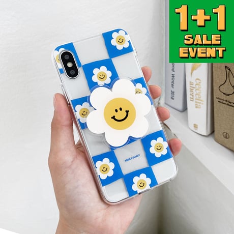 [韓国商品] Blue smile flower クリアケース+グリップ 653