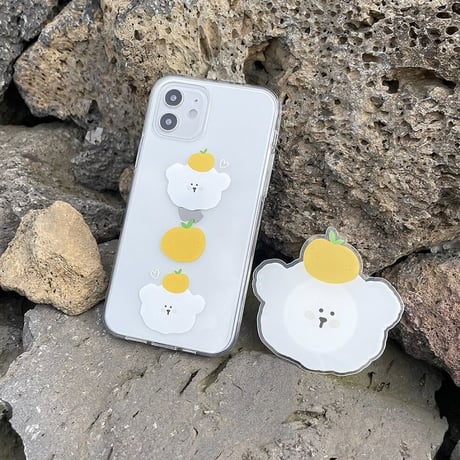 [韓国商品] Orange bear iphone case + acrylic grip set